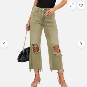 Alterd State Olivia Cropped Raw Hem Distressed Olive Jean Size 30 NWT